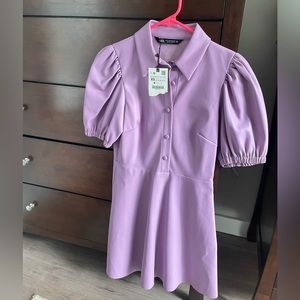 Zara Faux Leather Purple Puff Sleeve Dress | New With Tags, Never Worn
